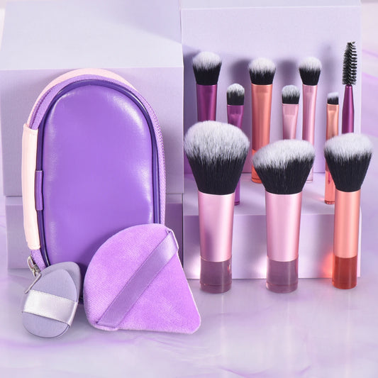 10 Farben Mini Make-up-Pinsel Tragbares Reise-Make-up-Tool Make-up-Puff - Palm Brush Professionelles Make-up-Tool-Set Weihnachtsgeschenk