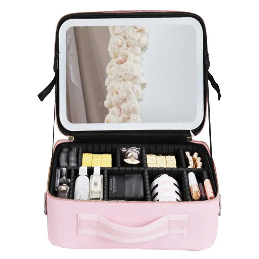 Trousse à maquillage intelligente à LED avec miroir, trousse à maquillage de voyage pour femmes, sac de rangement portable à la mode, trousses de maquillage de voyage