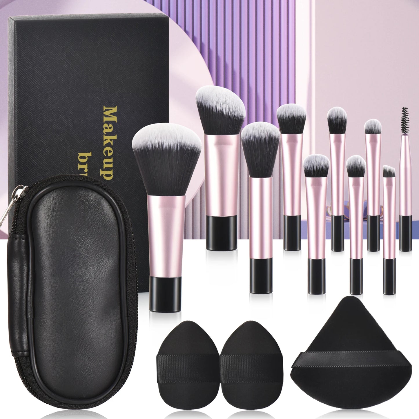 Mini pinceau de maquillage de 10 couleurs, outil de maquillage portable de voyage, houppette de maquillage - Pinceau de paume, ensemble d'outils de maquillage professionnels, cadeau de Noël