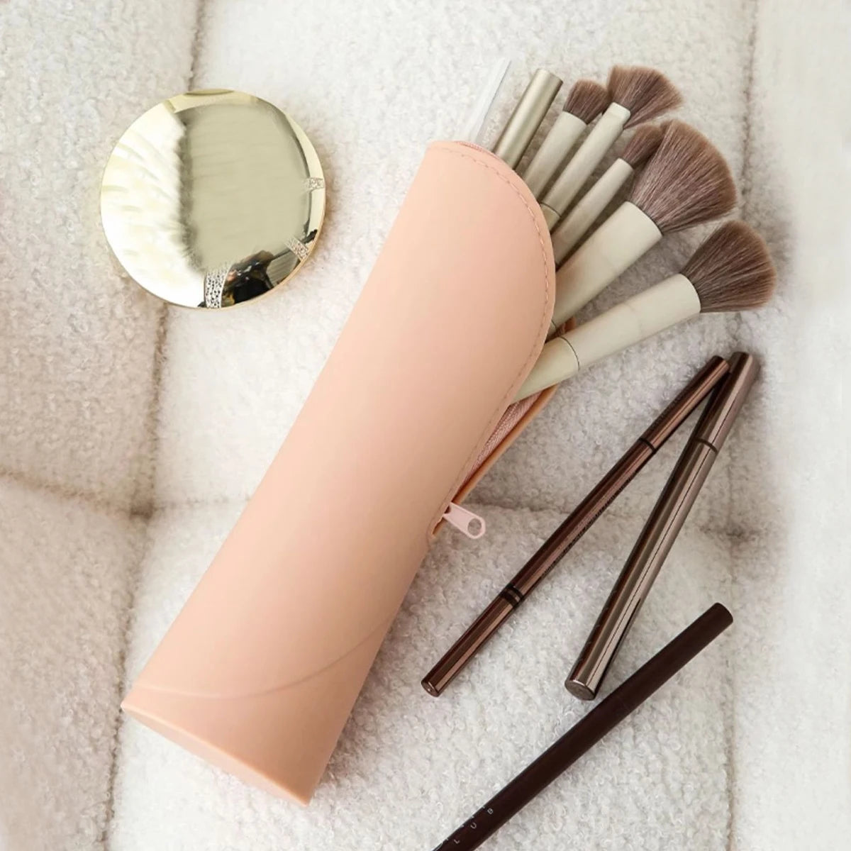 Aufbewahrungstasche für Make-up-Pinsel aus Silikon, vertikaler Reißverschluss, Tasche für Make-up-Pinsel, Aufbewahrungsbox für Make-up-Tools, Schutzhülle