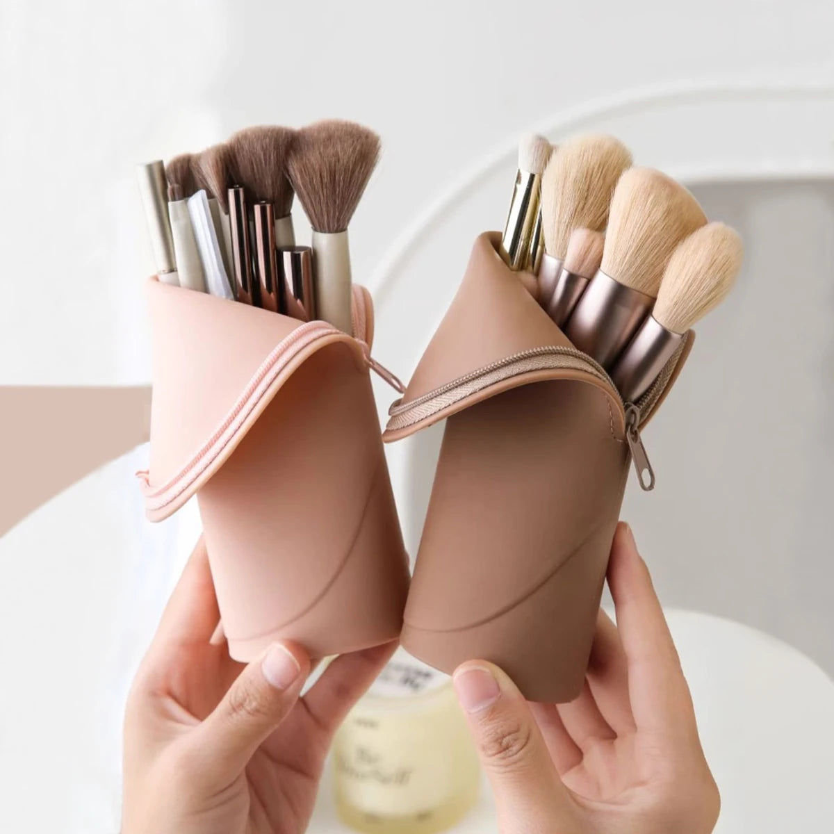 Aufbewahrungstasche für Make-up-Pinsel aus Silikon, vertikaler Reißverschluss, Tasche für Make-up-Pinsel, Aufbewahrungsbox für Make-up-Tools, Schutzhülle