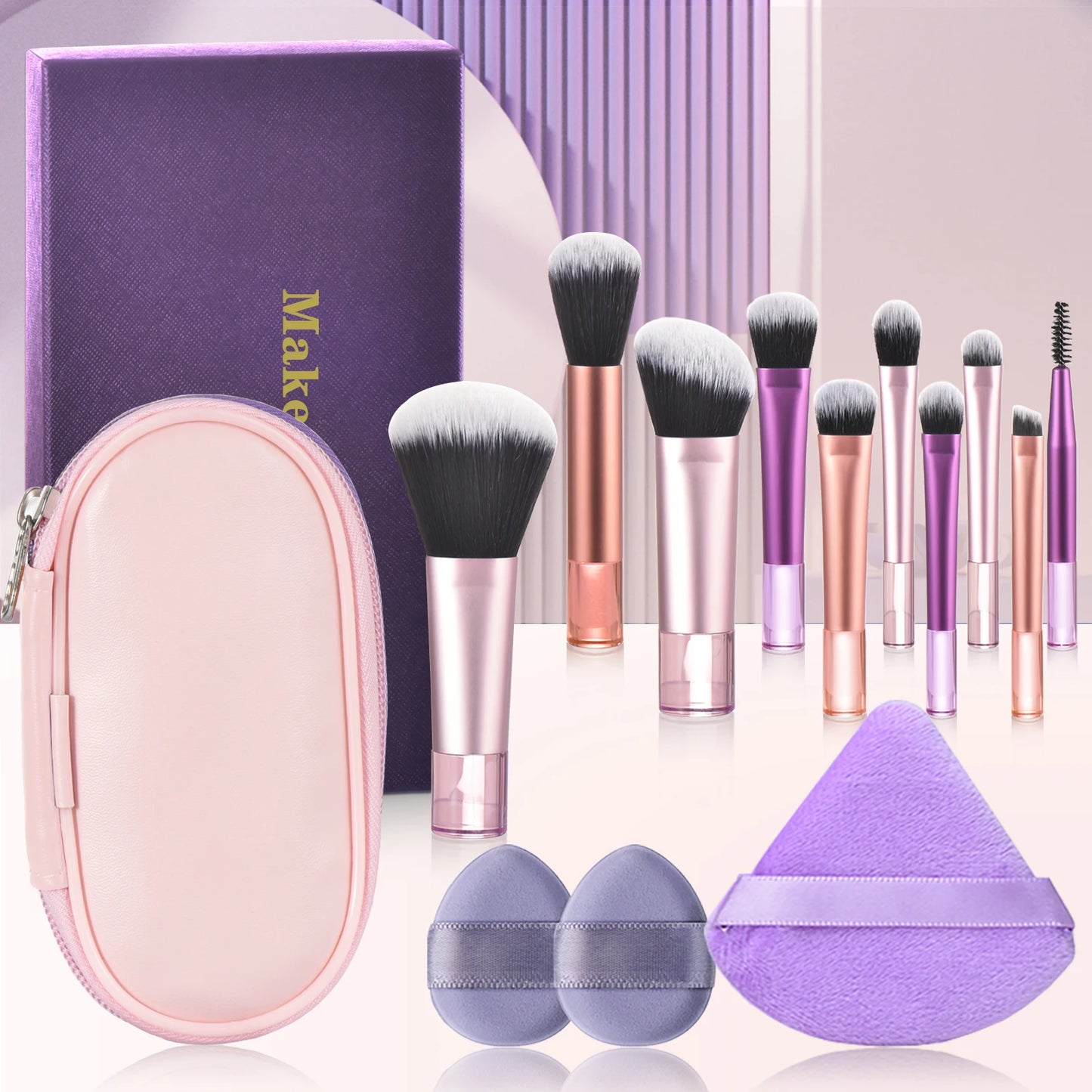 10 color Mini makeup brush Travel portable Makeup Tool Makeup Puff - Palm Brush Professional Makeup tool set Christmas gift