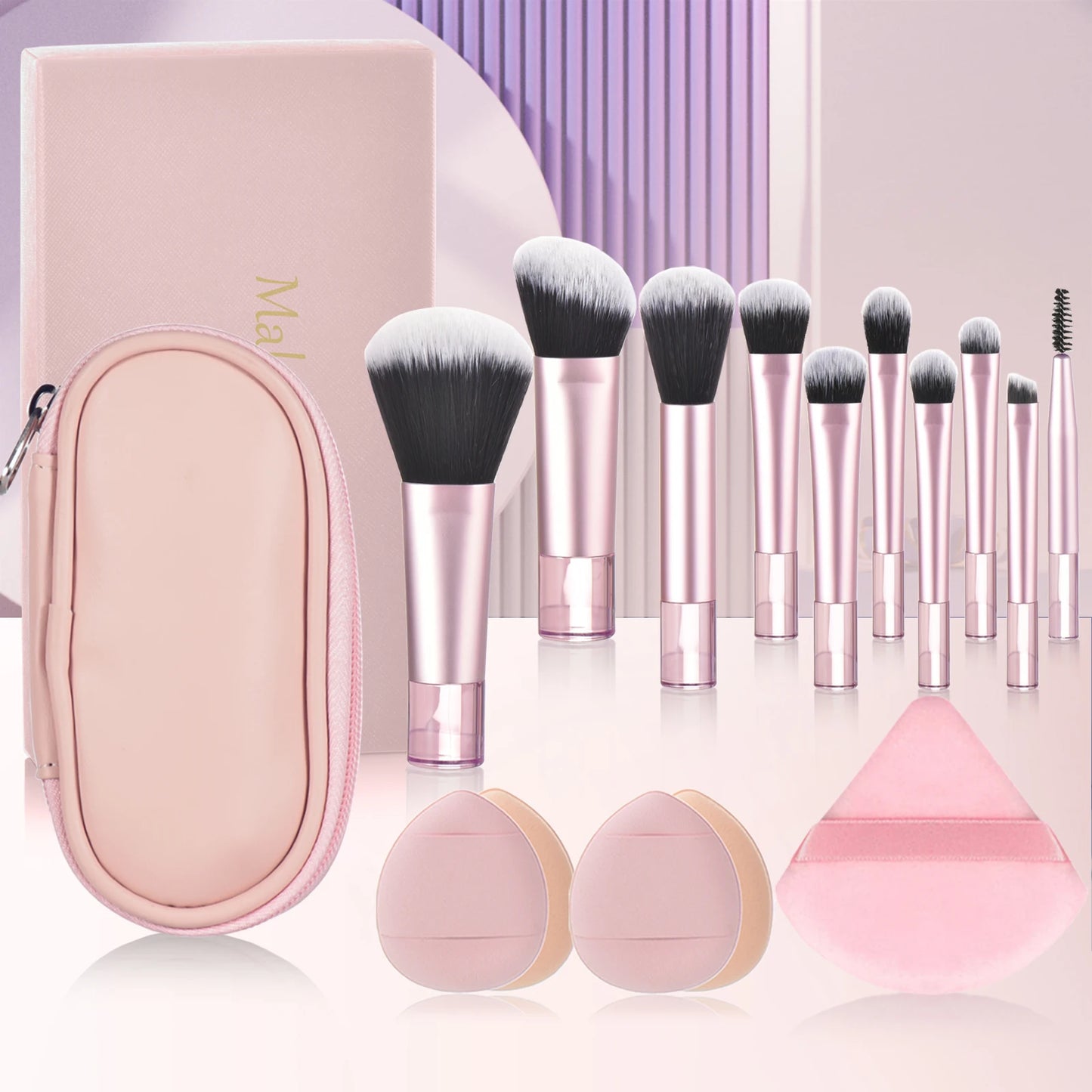 10 color Mini makeup brush Travel portable Makeup Tool Makeup Puff - Palm Brush Professional Makeup tool set Christmas gift