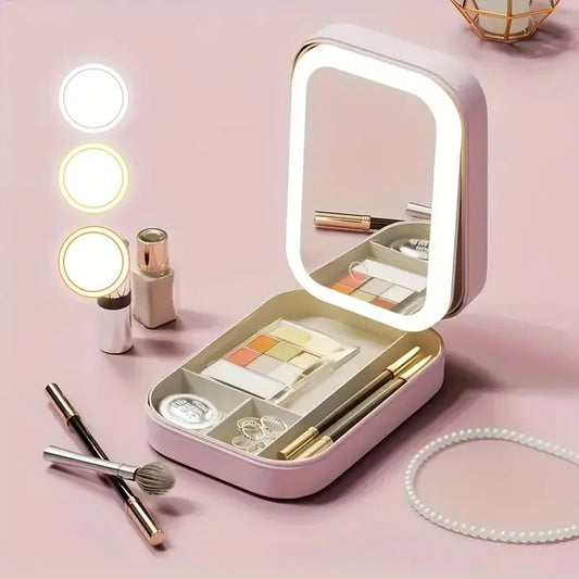 LED-Spiegel Make-up-Aufbewahrungsbox Tragbarer Reise-Make-up-Koffer Kosmetiktasche Großraum-Make-up-Aufbewahrungsbox Make-up-Zubehör